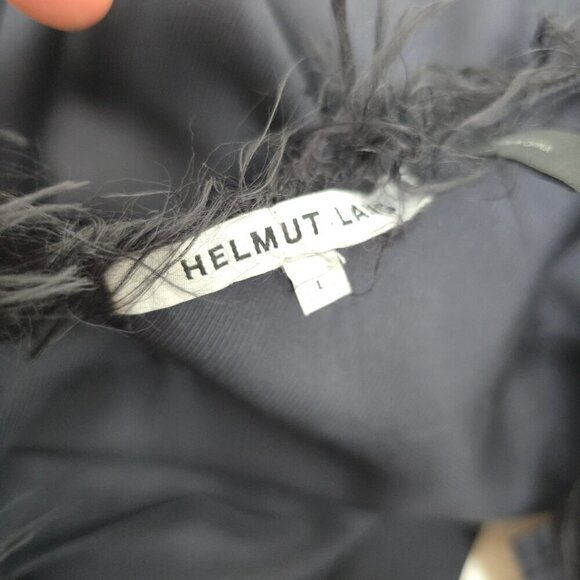 Helmut Lang Black Navy Twill Fringe Feather Silk Long Sleeve Blouse - Picture 10 of 11